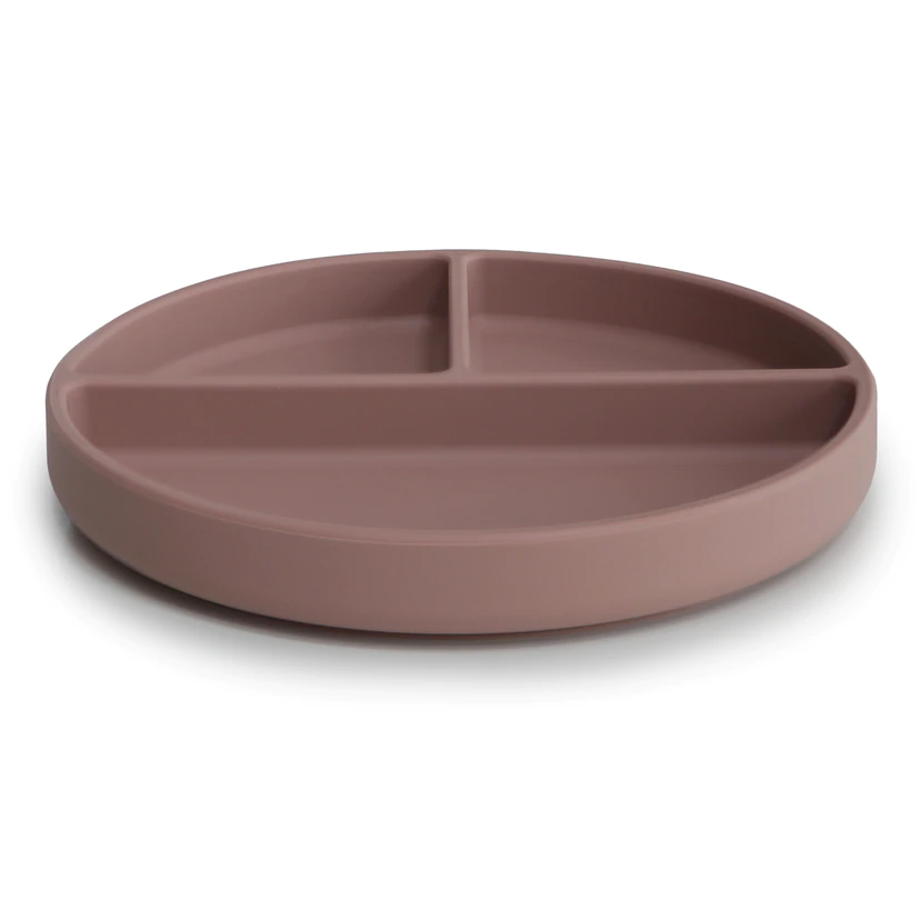 Mushie Silikoonist taldrik iminapaga- Cloudy Mauve Kodumaailm - HellyK - Kvaliteetsed lasteriided, villariided, barefoot jalatsid