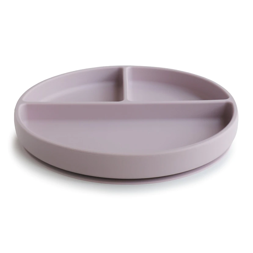 Mushie Silikoonist taldrik iminapaga- Soft Lilac Kodumaailm - HellyK - Kvaliteetsed lasteriided, villariided, barefoot jalatsid