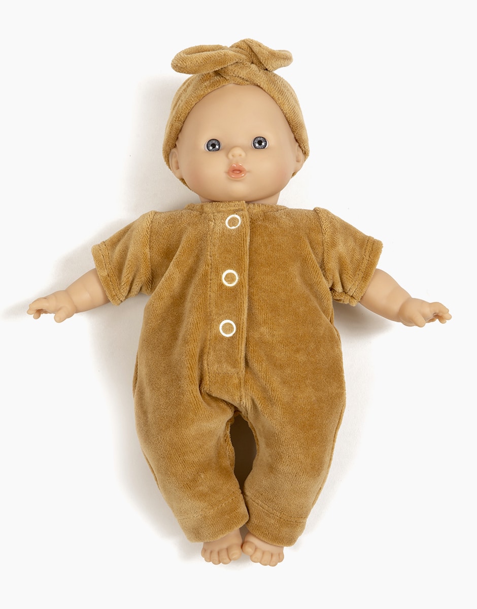 Minikane® Babies Lili plüüsist romper ja peapael, Camel Mänguasjad - HellyK - Kvaliteetsed lasteriided, villariided, barefoot jalatsid